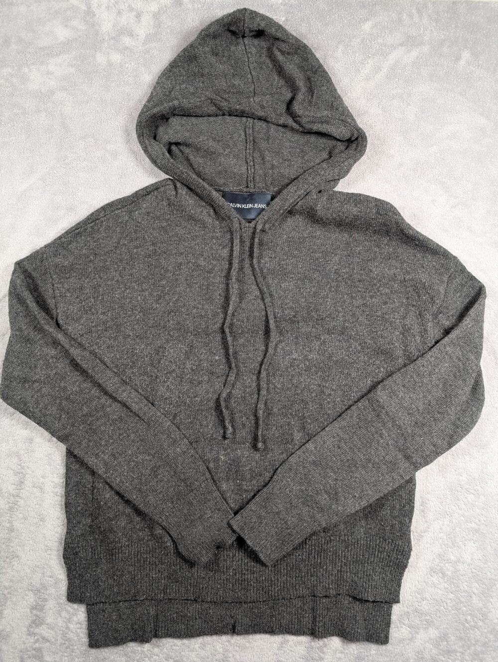 Calvin Klein Jeans Wool Sweater Hoodie Womens Size Large Black Lounge Comfy